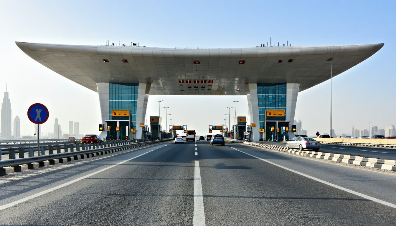 Modern toll gate on a Dubai highway