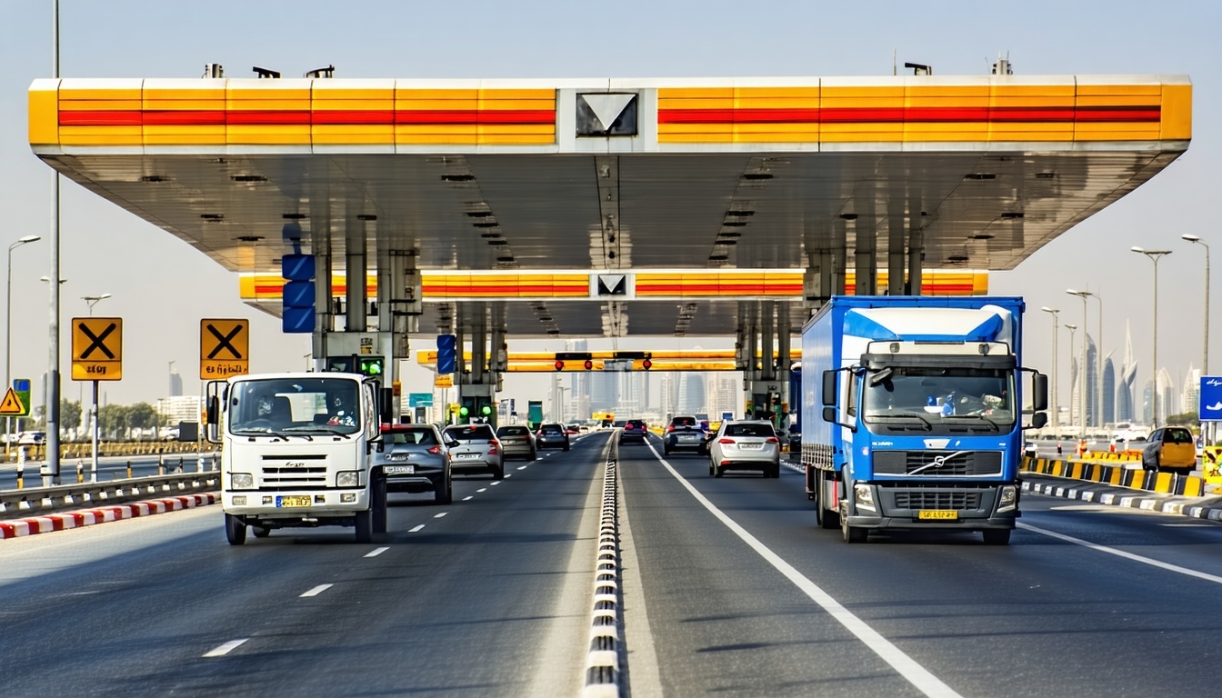 Fleet vehicles passing through a Dubai toll station